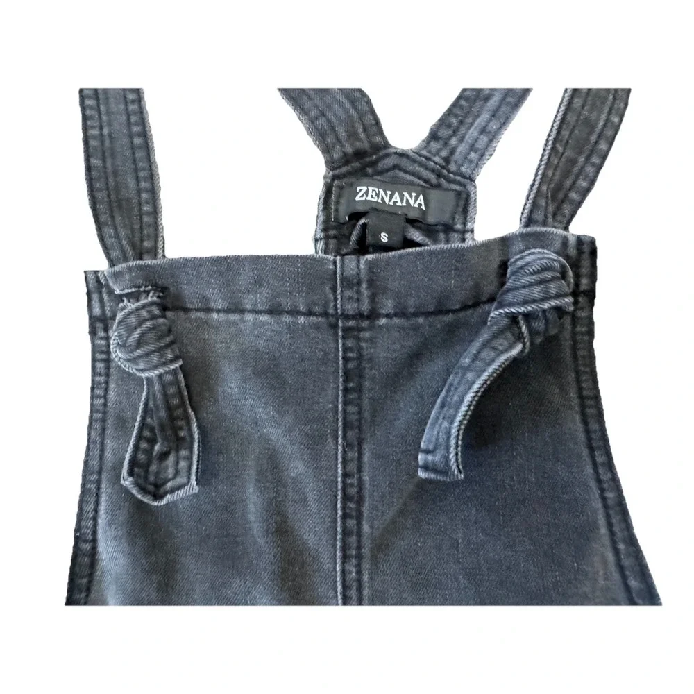 ZENANA~ Charcoal WASHED Denim Knot Tie  Strap ROMPER~Womens Small (overalls)‎